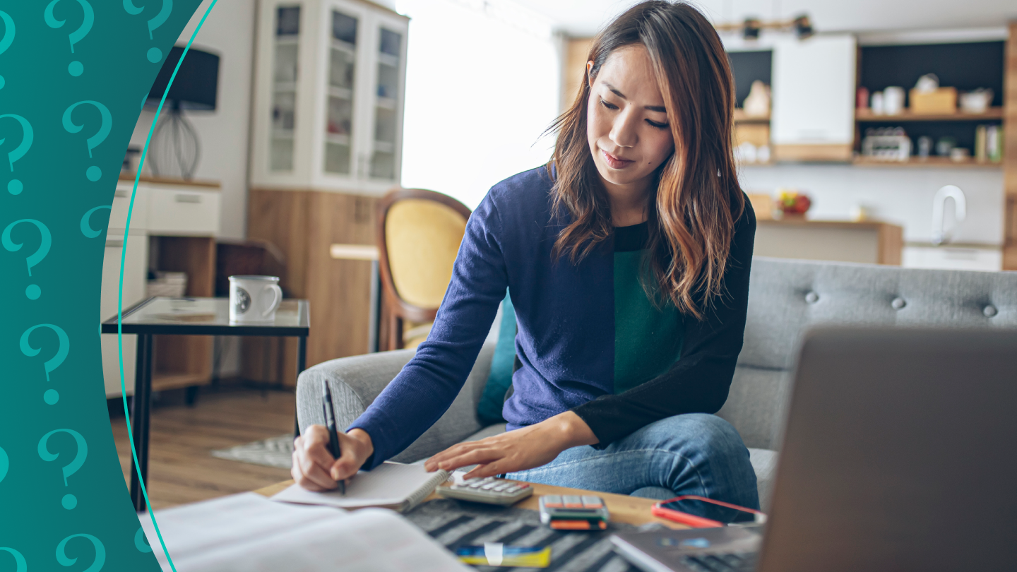 Woman working at a coffee table